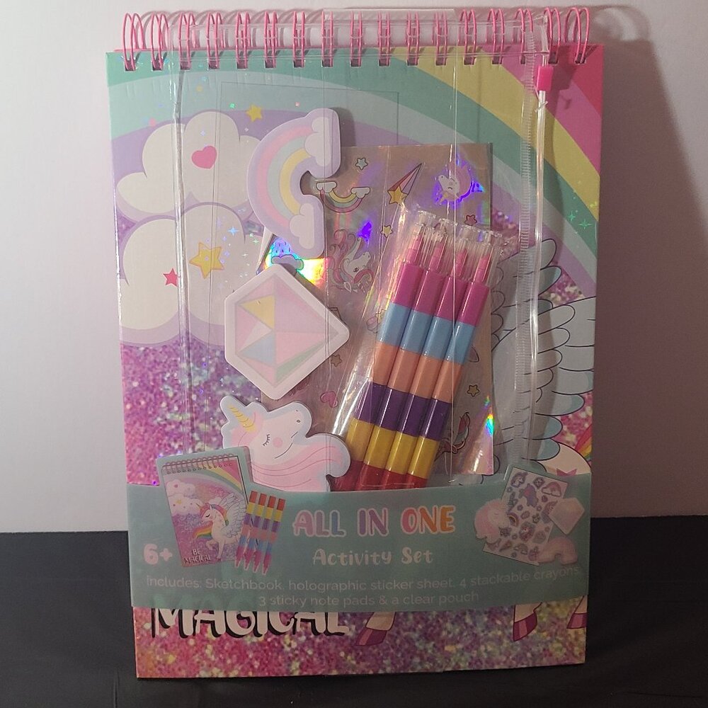 Magical All-In-One Activity Set – Unicorn Theme, Crayons, Stickers & More (6+)